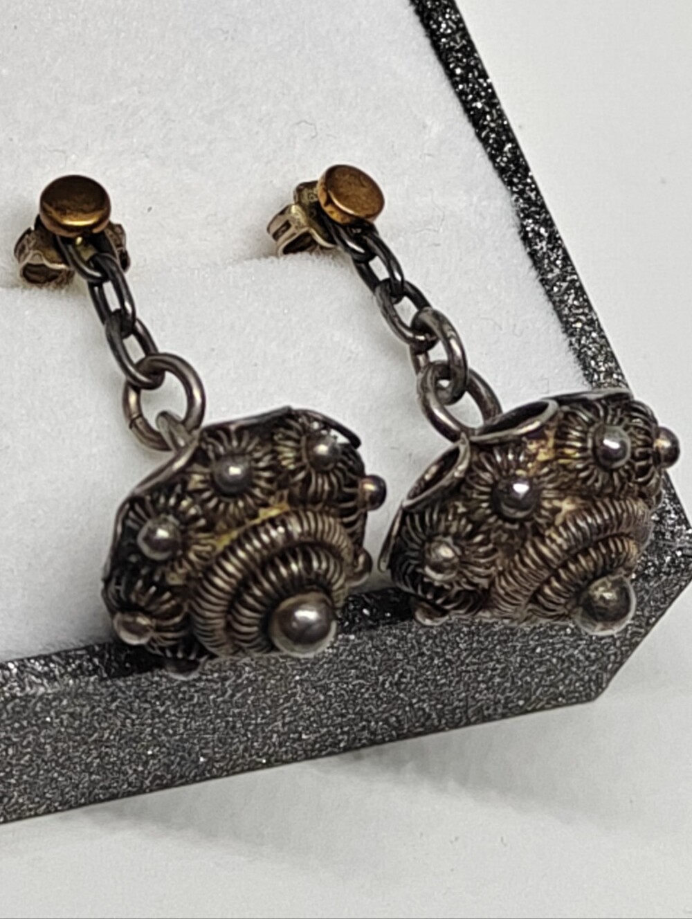 Antique Dutch Silver 800 Cannetille Dangling Earrings